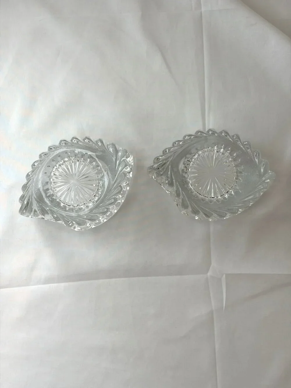 Set of 2 Clear Crystal Candle Holders Heavy Modern Sculptural Glass Decor MCM